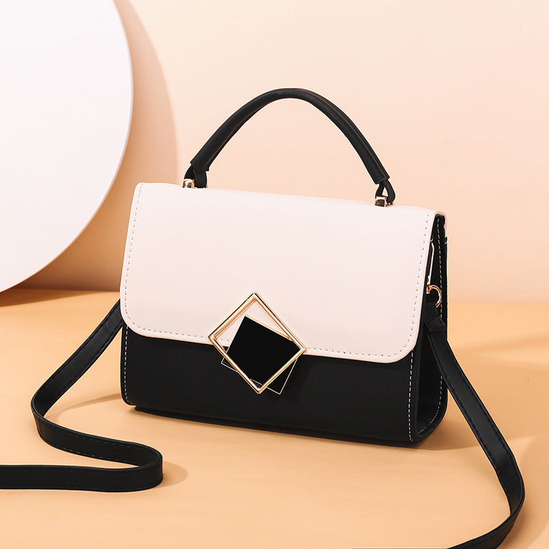 Two Tone Buckle Decor Flap Square Purse Shoulder Bag