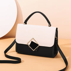 Two Tone Buckle Decor Flap Square Purse Shoulder Bag