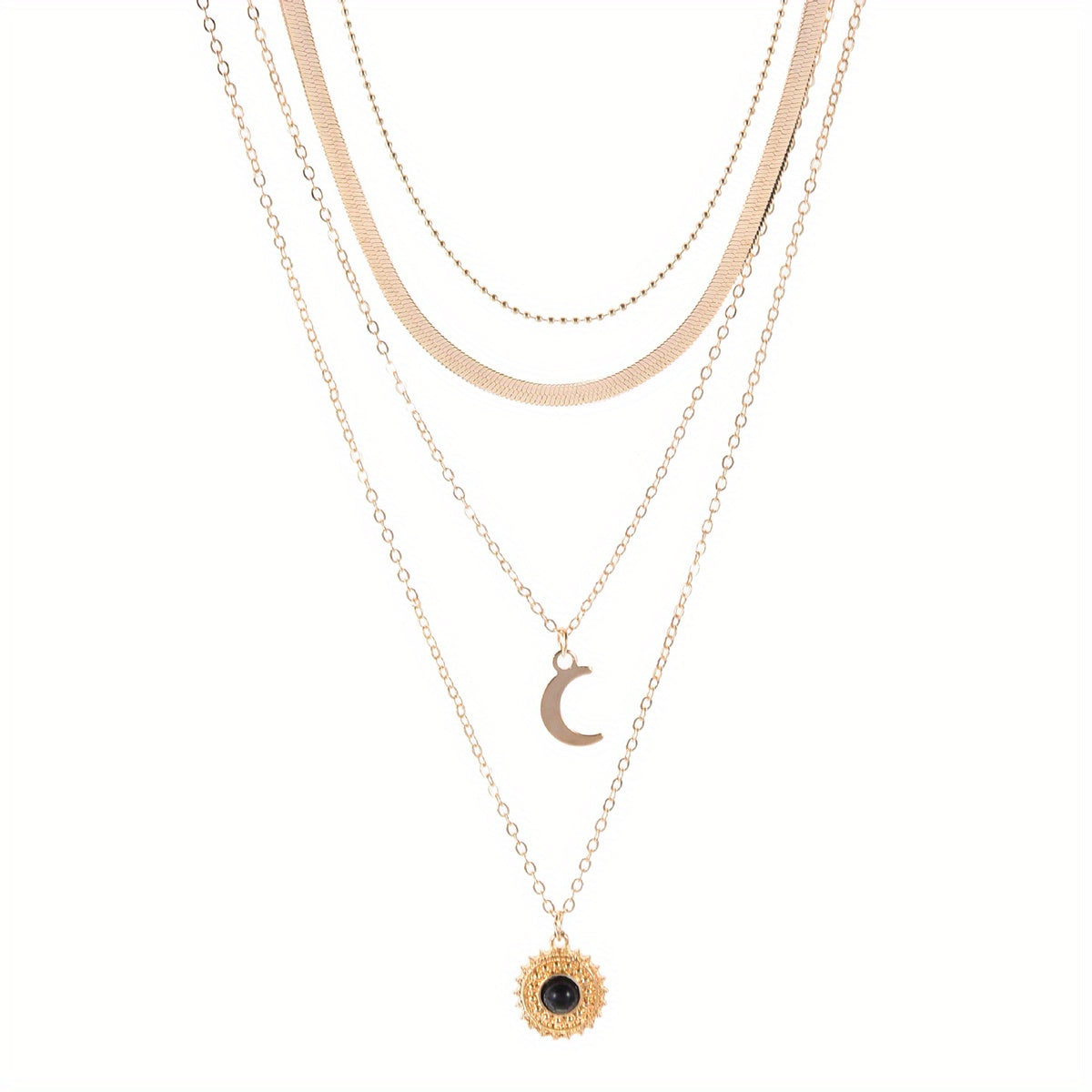 Layered Sun Moon Pendant Necklace Women's Jewelry