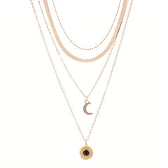 Layered Sun Moon Pendant Necklace Women's Jewelry