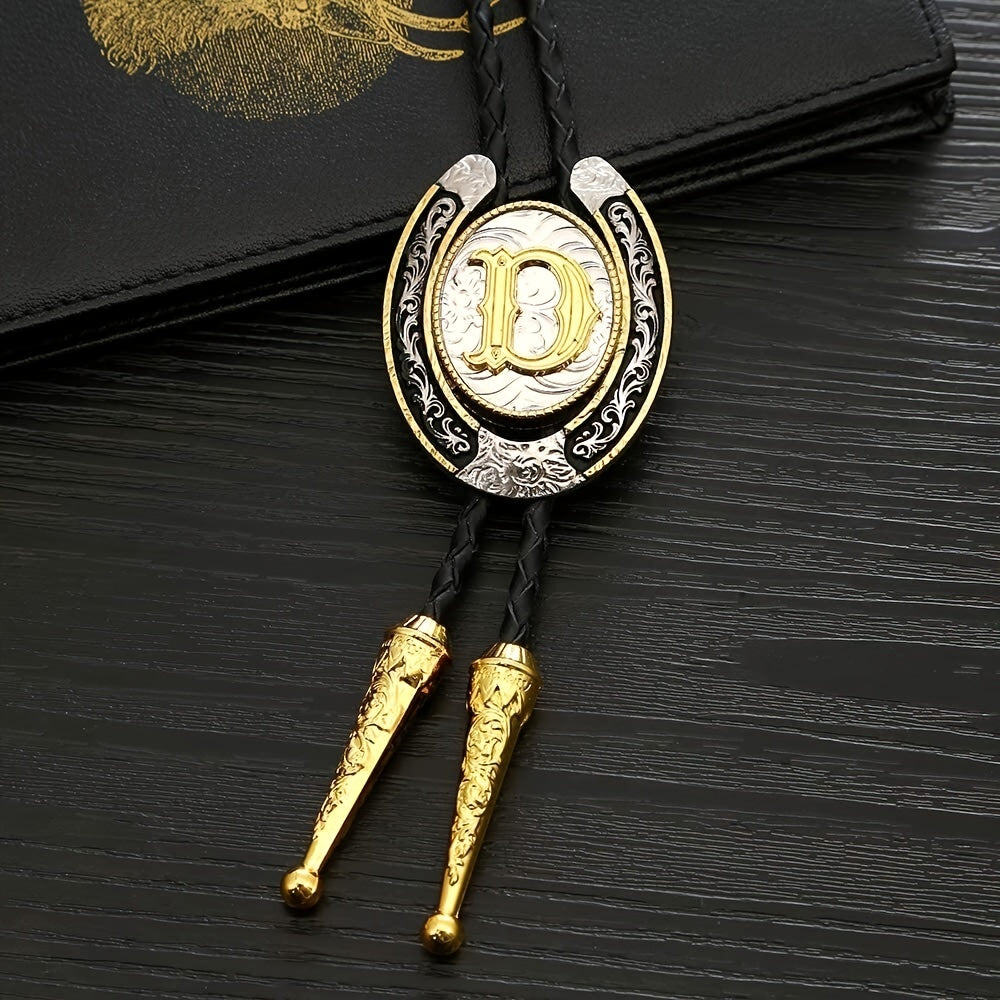 Western Cowboy BOLO Tie Natural Letter D Round Zinc Alloy Shirt Accessory