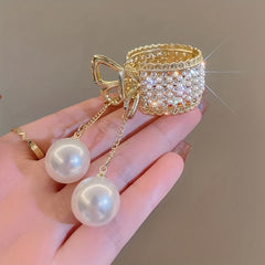 Y2K Rhinestone Faux Pearl Hair Clip Golden Metal Hair Accessory