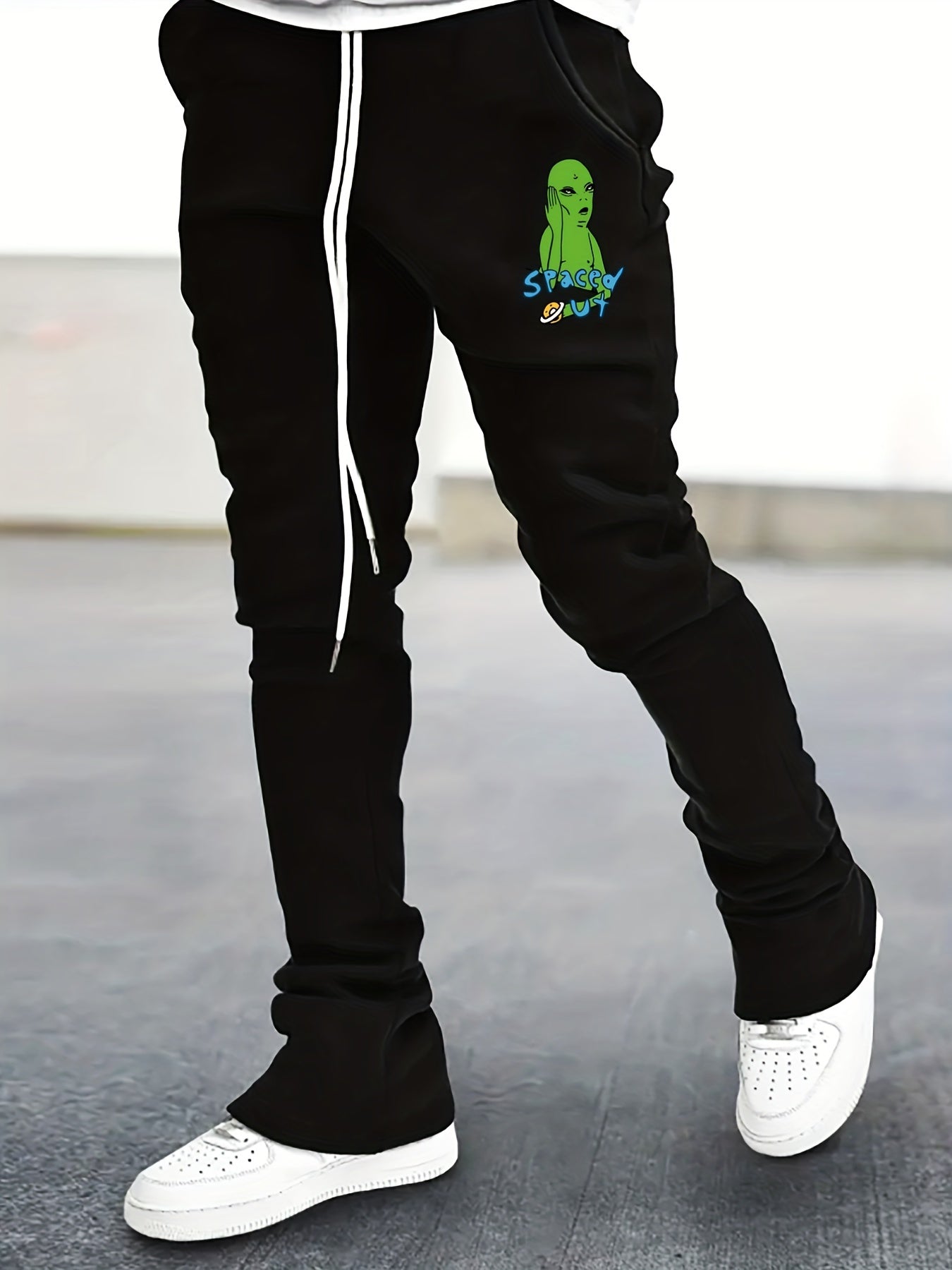Men's Alien Pattern Drawstring Bell Bottom Pants