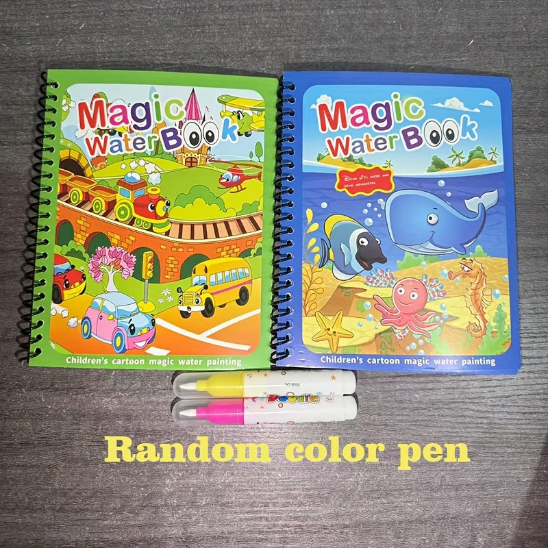 2 Pack Reusable Watercolor Books for Kids with Stencils and Pens