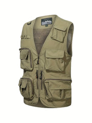 Men's Cargo Vest V Neck Zip Up Outwear