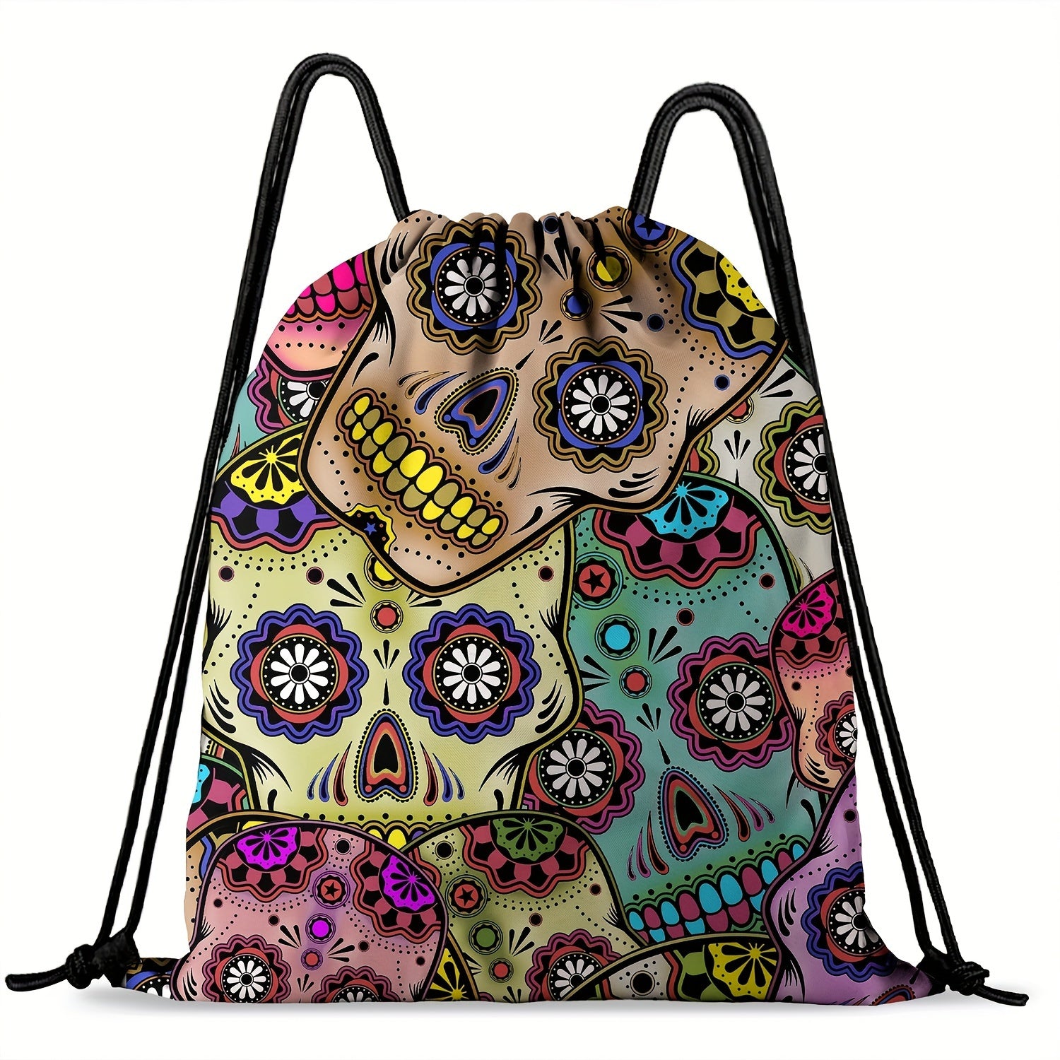 Halloween Flower Skull Drawstring Backpack Ghost Skull Elf Pattern