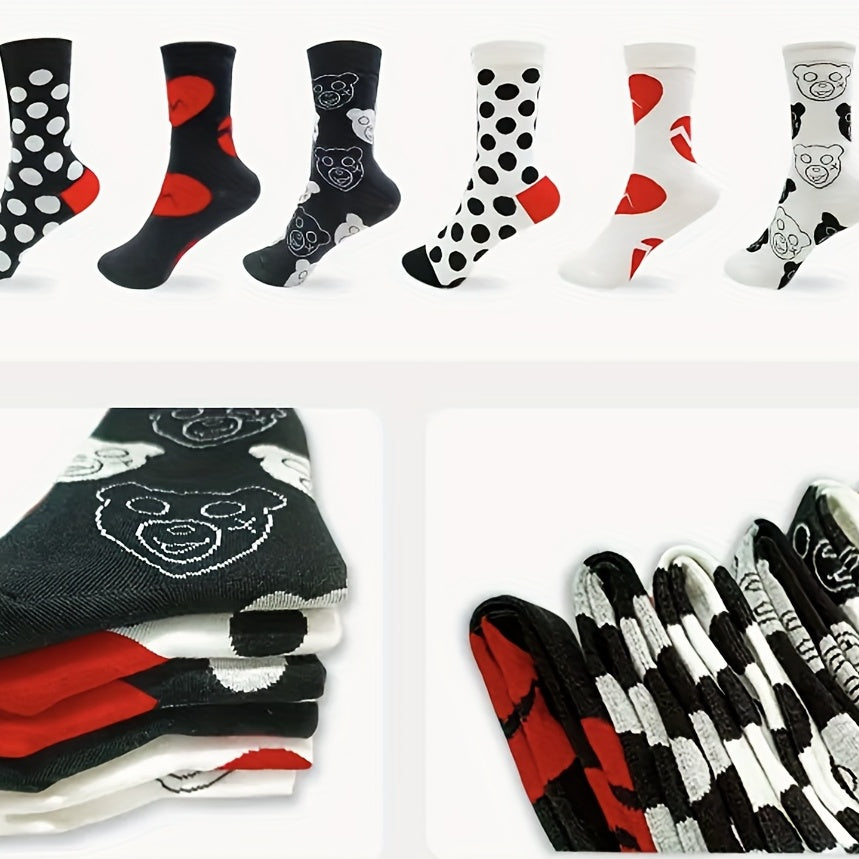 6 Pairs Polka Dot & Heart Print Socks Mid Tube Women's Stockings