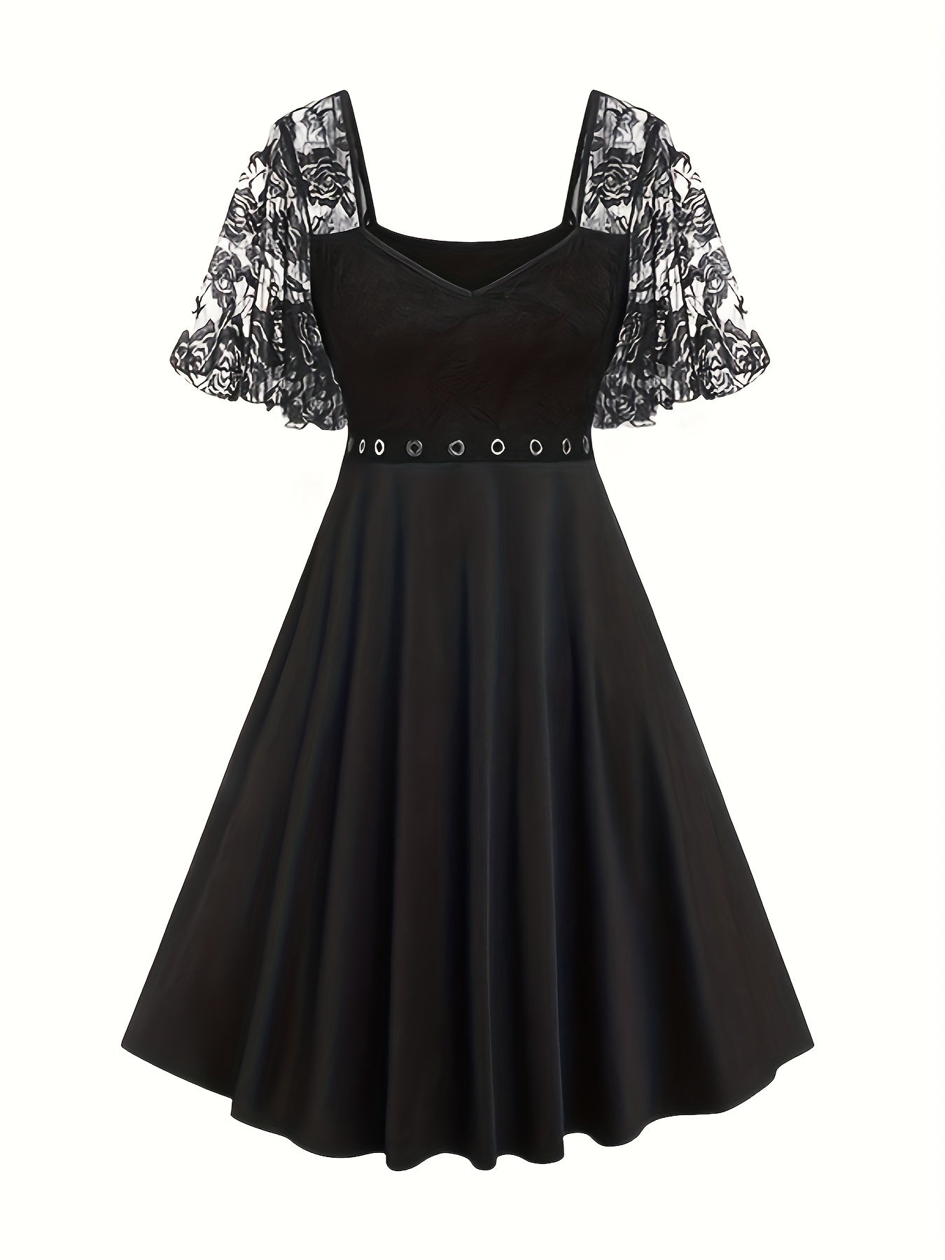 Lace Sweetheart Neck Grommet Dress