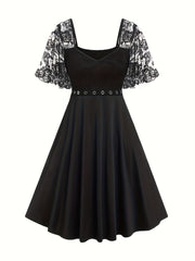  Lace Sweetheart Neck Grommet Dress