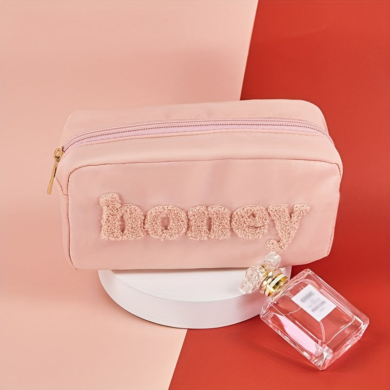 Plush Letter Print Cosmetic Bag Zipper Makeup Pouch