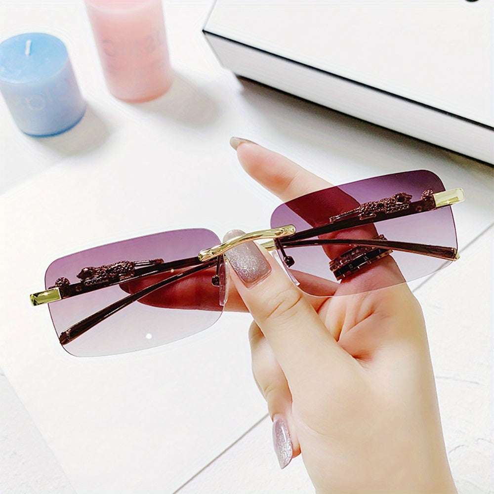 Leopard Rimless Sunglasses Retro Tinted Metal Sun Shades UV400