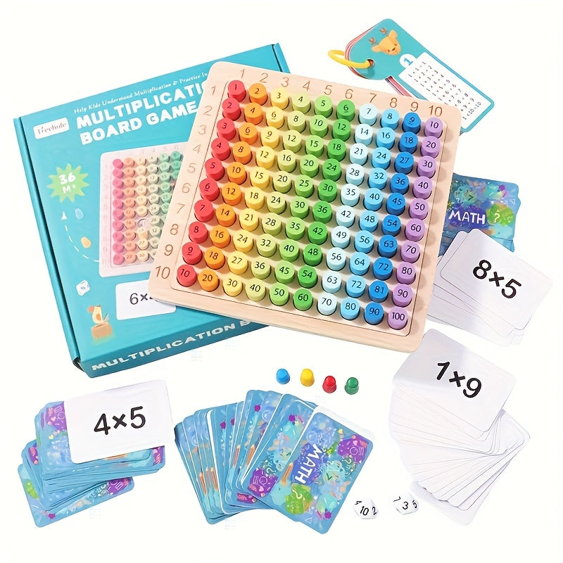 Wooden Multiplication Board Game Educational Math Toy 1-100 Colorful Grid