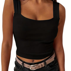 Solid Square Neck Tank Top Sleeveless Casual Spring Summer Women's Top