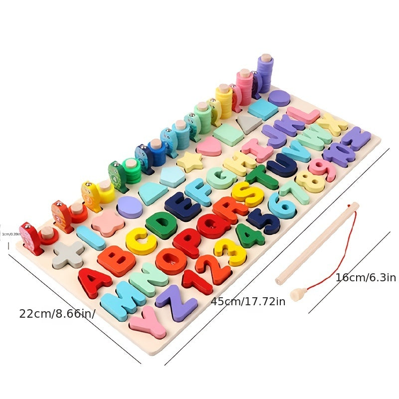 Montessori Wooden Preschool Math Toy Traffic Fishing Busy Board