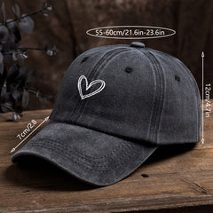 Heart Embroidery Baseball Cap Distressed Dad Hats Adjustable
