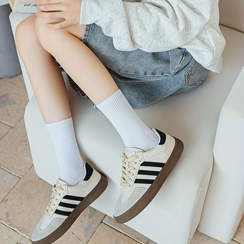 8 Pairs Solid Mid Tube Socks Women's Stockings