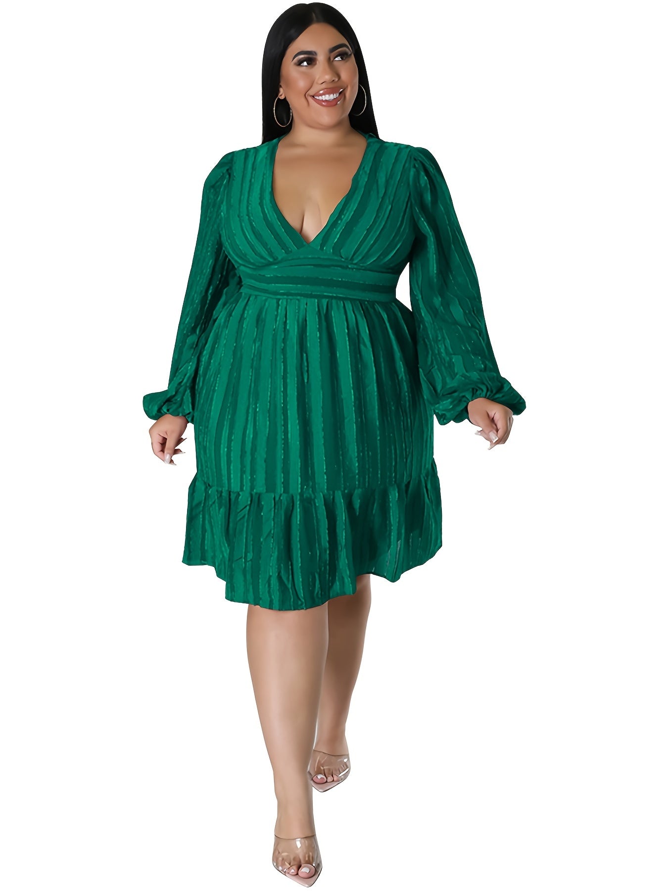  Strip Print Midi Dress Women's Plus Pleated Dress