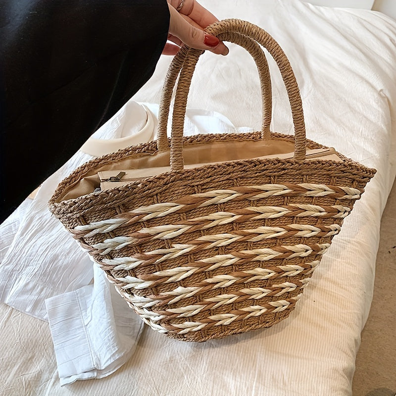 Straw Woven Tote Bag Large Beach Handbag for Travel & Shopping