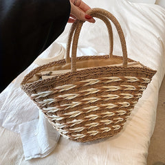 Straw Woven Tote Bag Large Beach Handbag for Travel & Shopping