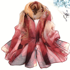 Lightweight Lotus Pattern Scarf Long Silk Feeling Sunscreen Scarf Shawl