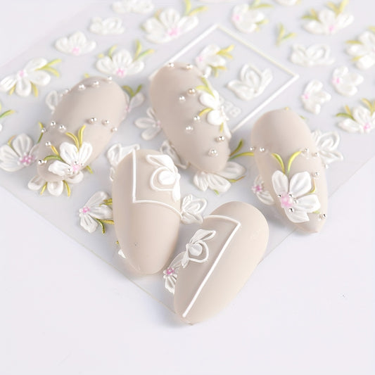 3D Embossed Floral Nail Stickers for Nail Art - Matte Finish