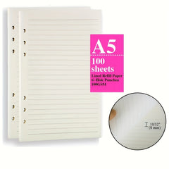 A5 Filler Paper 6 Hole Punched 100gsm Lined 100 Sheets