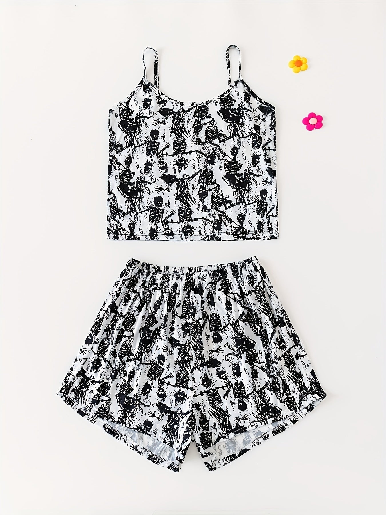Skull Print Halloween Pajama Set Cami Top & Shorts
