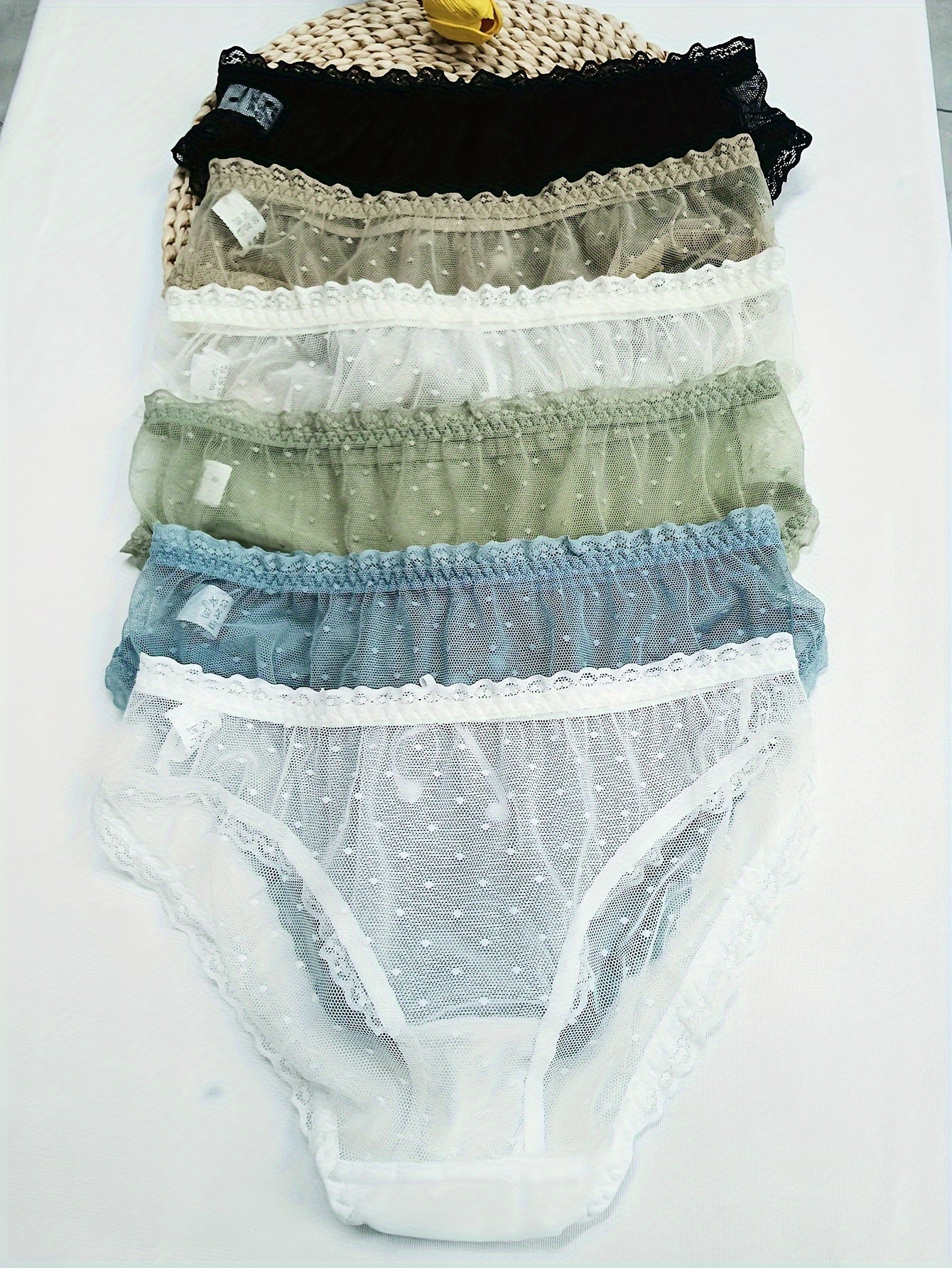 6pcs Polka Dot Mesh Briefs Stretchy Intimates Panties