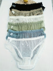 6pcs Polka Dot Mesh Briefs Stretchy Intimates Panties