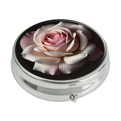 Floral Blooming Rose Round Pill Box 3 Compartment Pocket Travel Medicine Holder