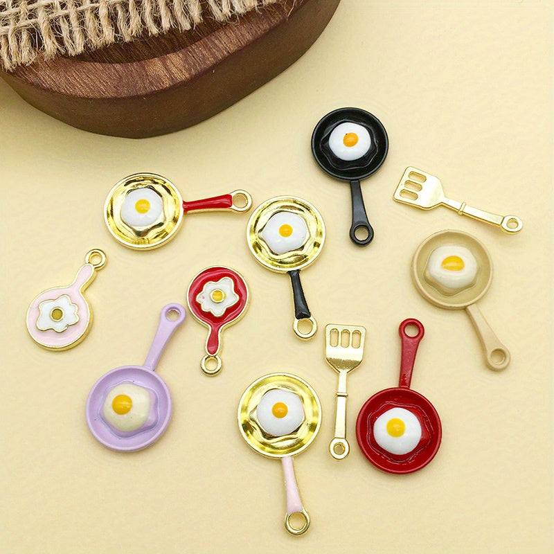 11pcs Enamel Poached Eggs Pan Charms for DIY Earrings Bracelet Pendants