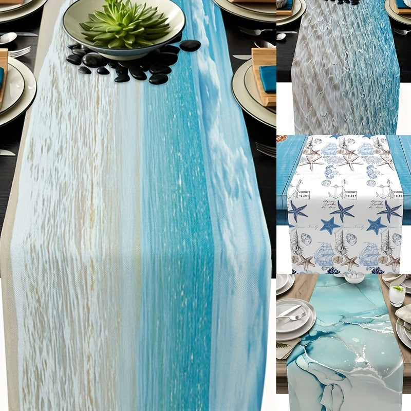 Sea Beach Linen Table Runner Summer Style Printed Waterproof Stain Resistant