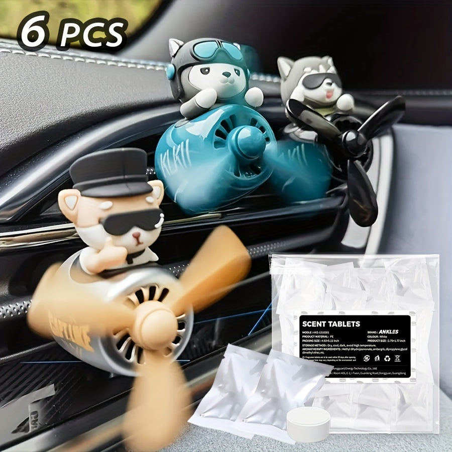 6pcs Bear Pilot Car Air Freshener Vent Clip Replacement Scent Tablets