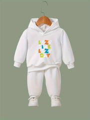 Lazy Time Print Hoodies Jogger Pants Set Girls Sports