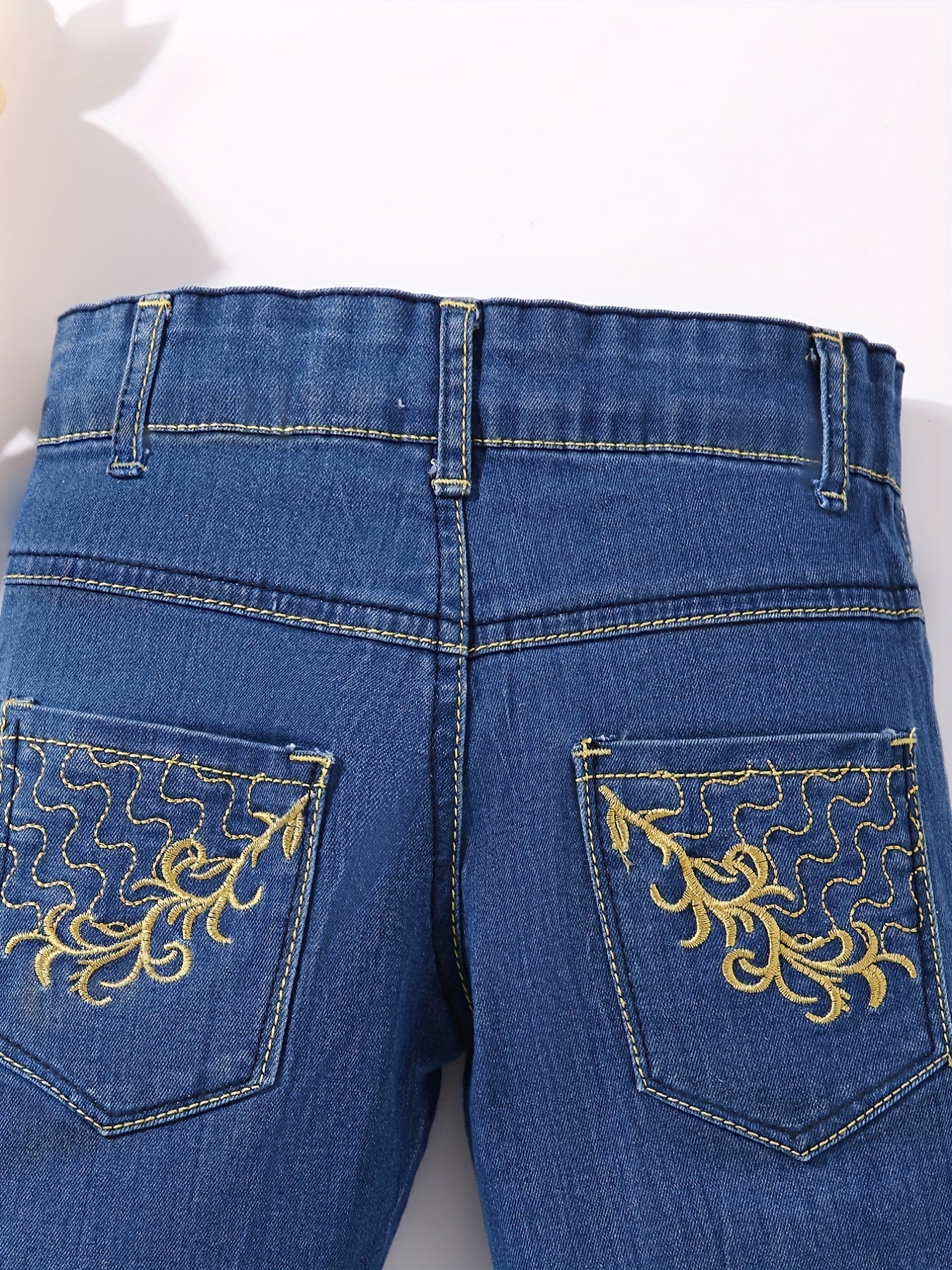 Girls' Swirls Embroidered Denim Pants Regular Fit