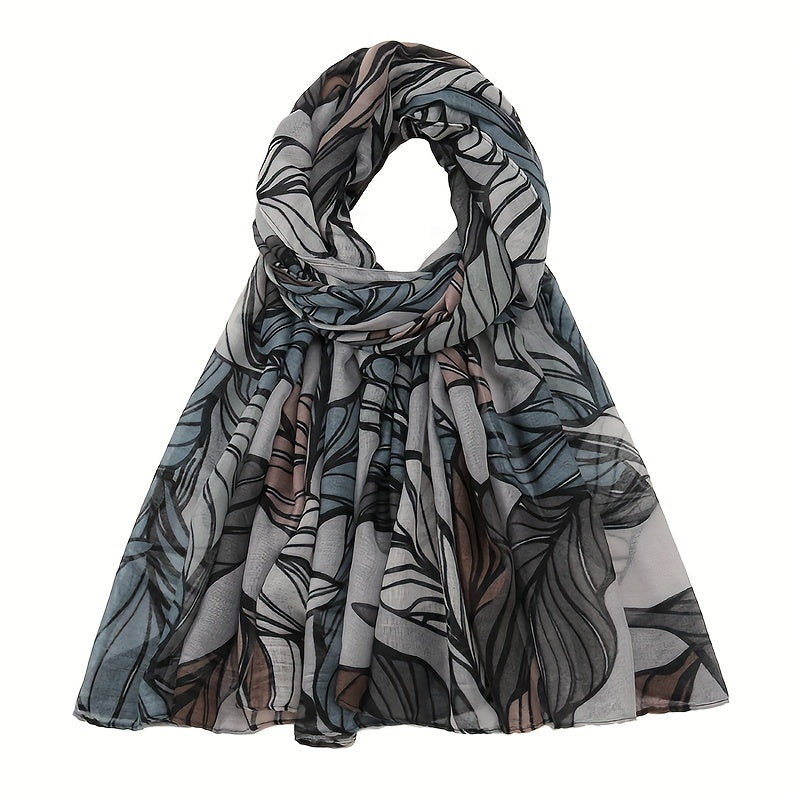 Vintage Leaf Print Voile Scarf Boho Shawl Sunscreen Head Wrap