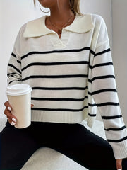  Colorblock Stripe Print Casual Sweater