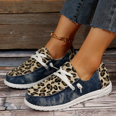 Leopard Printed Slip On Sneakers Lightweight Round Toe Outdoor Shoes