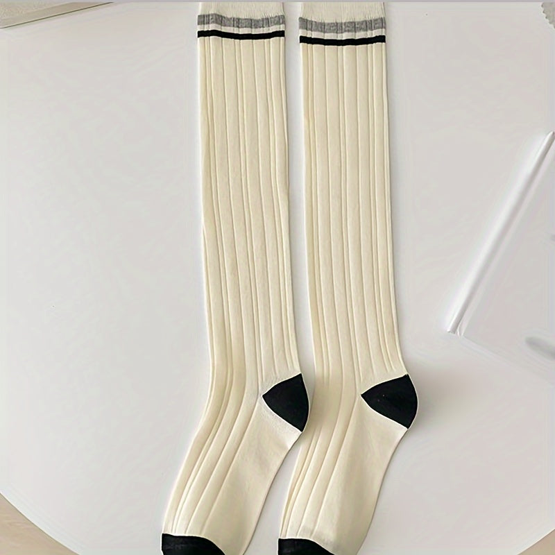 3 Pairs Women's Striped Calf Socks Knee High Stockings