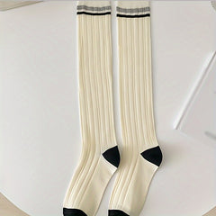 3 Pairs Women's Striped Calf Socks Knee High Stockings