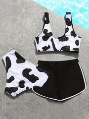 Cow Print Bikini with Shorts Set for Girls