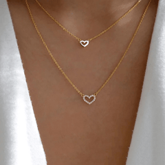 Love Faux Diamond Stacked Necklace Female Peach Heart Clavicle Chain 2pcs