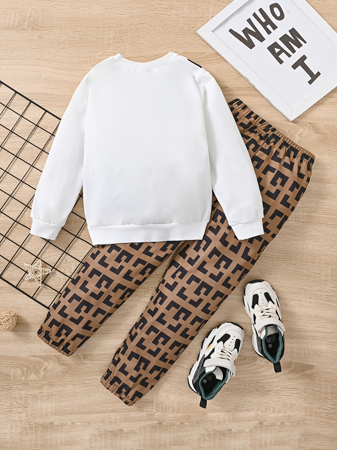 2pcs Boys Bag Print Sweatshirt & Pant Set