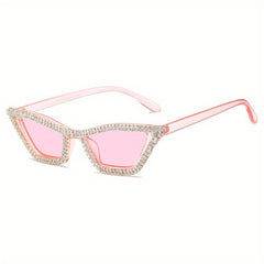 Girl's Rhinestone Inlaid Sunglasses Triangular Cat Eye Sunglasses