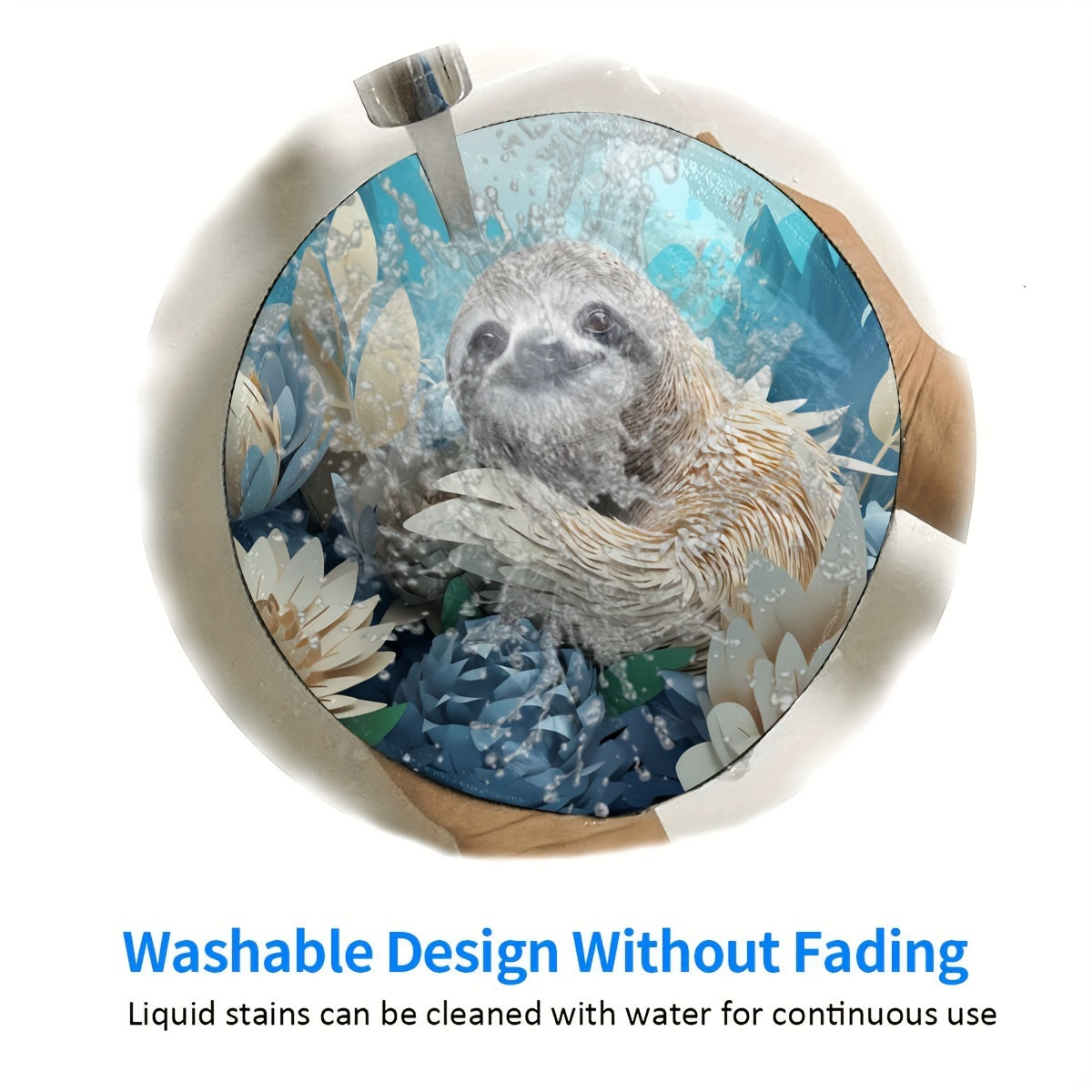 Round Sloth Pattern Mouse Pad with Stitched Edge for Home Office Desk