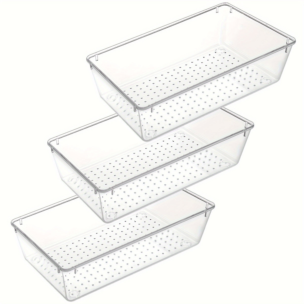 3pc Transparent Drawer Storage Box Plastic Tray with 15 Silicone Pads