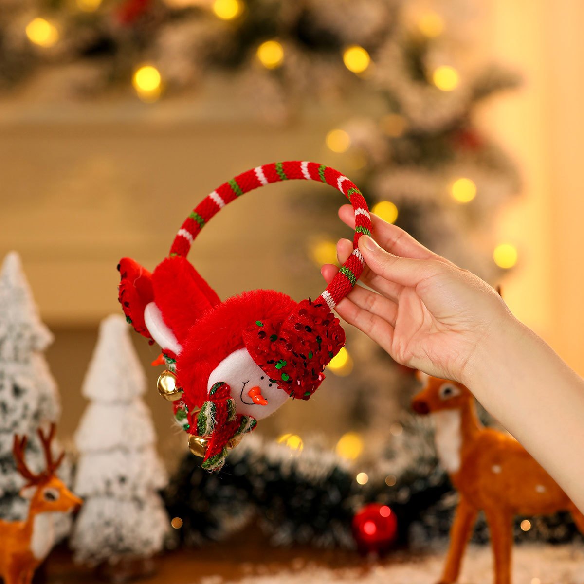 Women's Christmas Ear Cups with Bells Red Green Holiday Party Hats