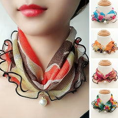 Faux Pearl Pendant Ruffles Scarf Glitter Neck Warmer Vintage Headband