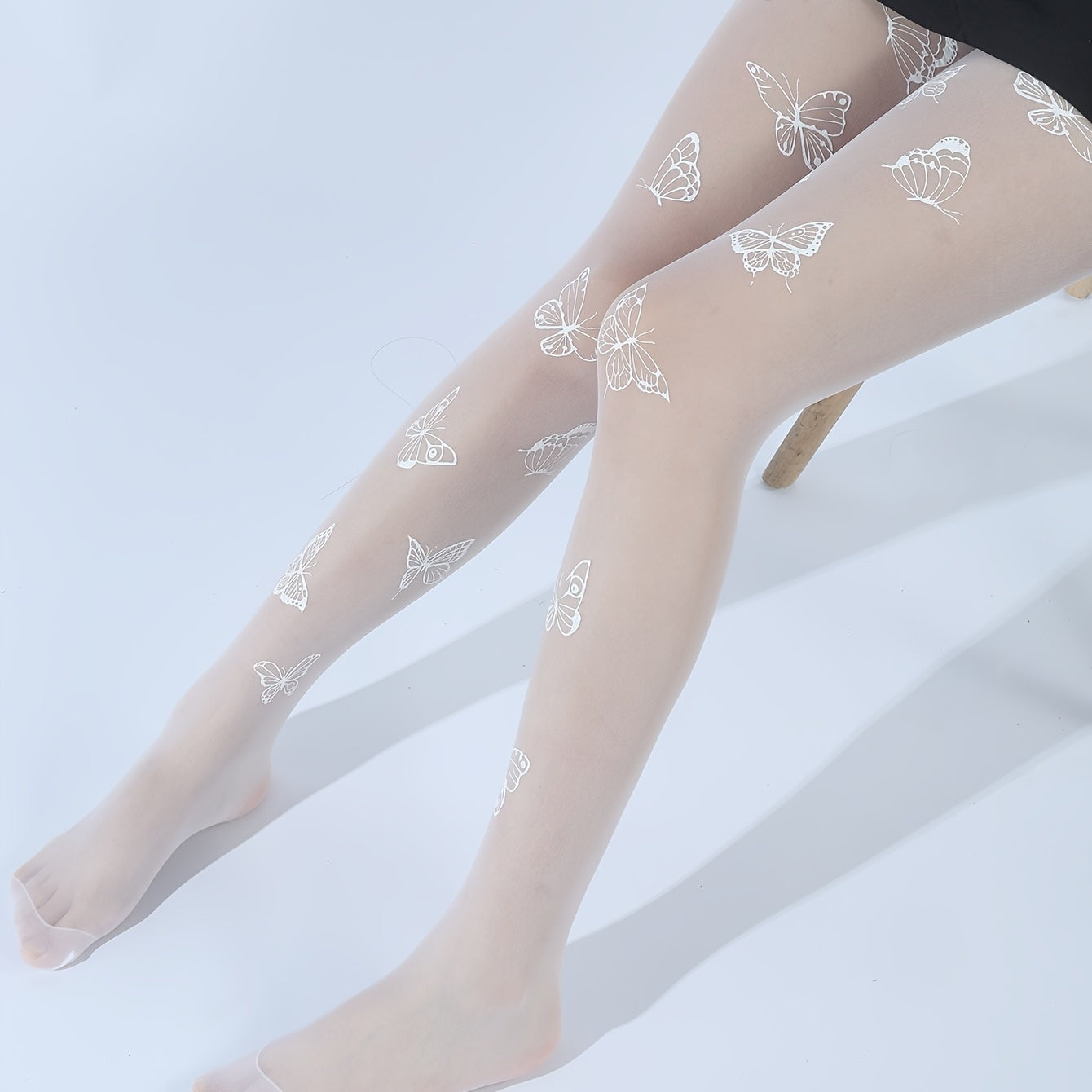 Butterfly Pattern High Waist Pantyhose Semi Sheer Stockings
