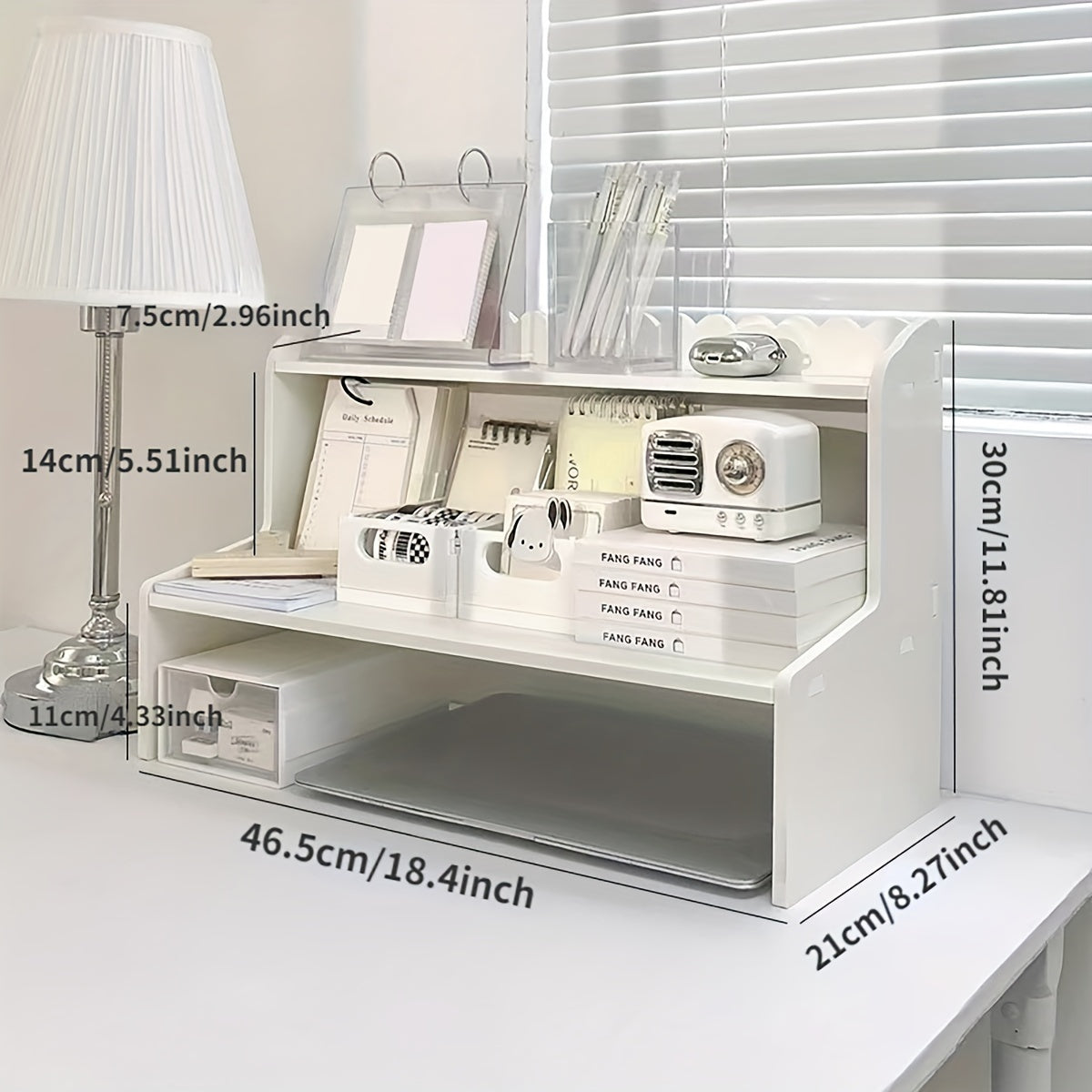 Double Height Desk Shelf for Dormitory Office - Books and Stationery Organizer